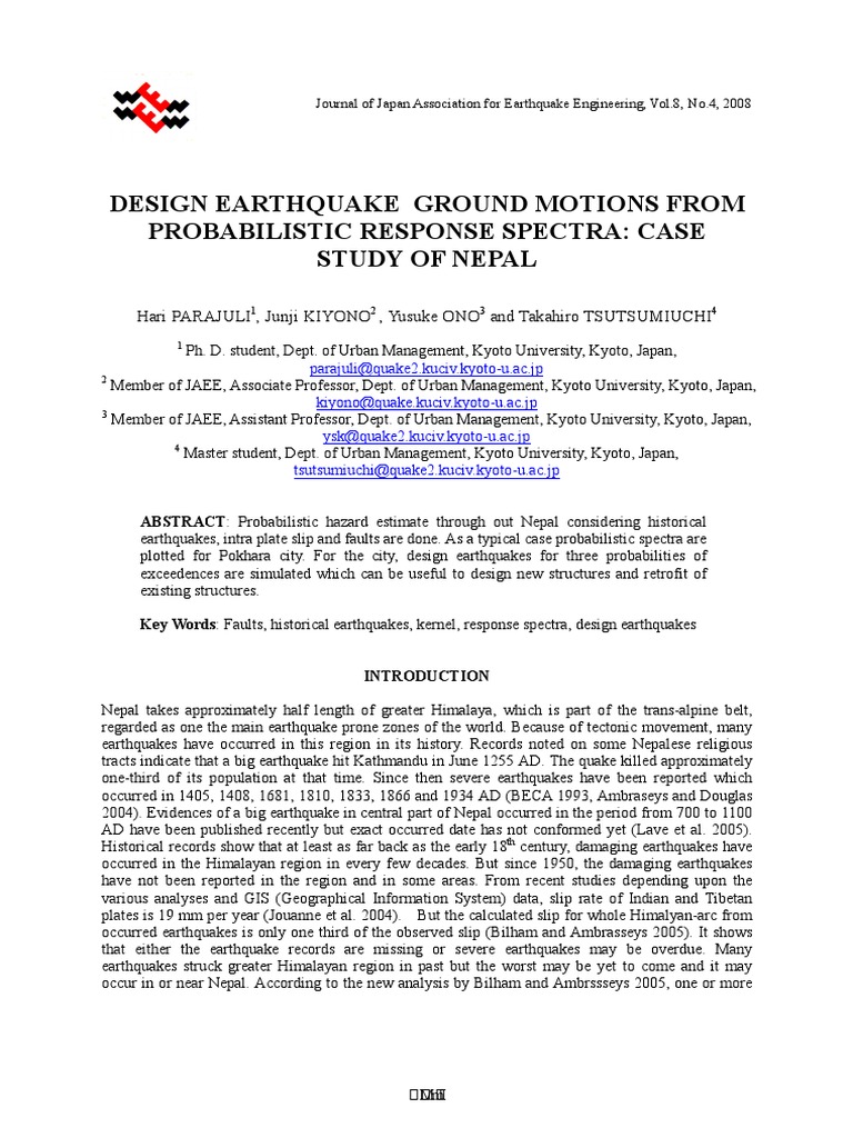 Design Earthquake Motions for Nepal | PDF | Earthquakes | Spectral Density