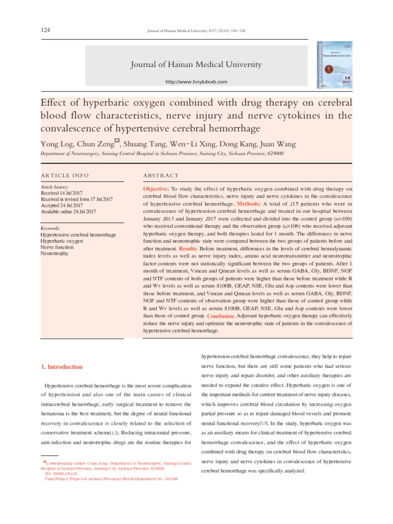 Effect of Hyperbaric Oxygen Combined With Drug Therapy On Cerebral ...