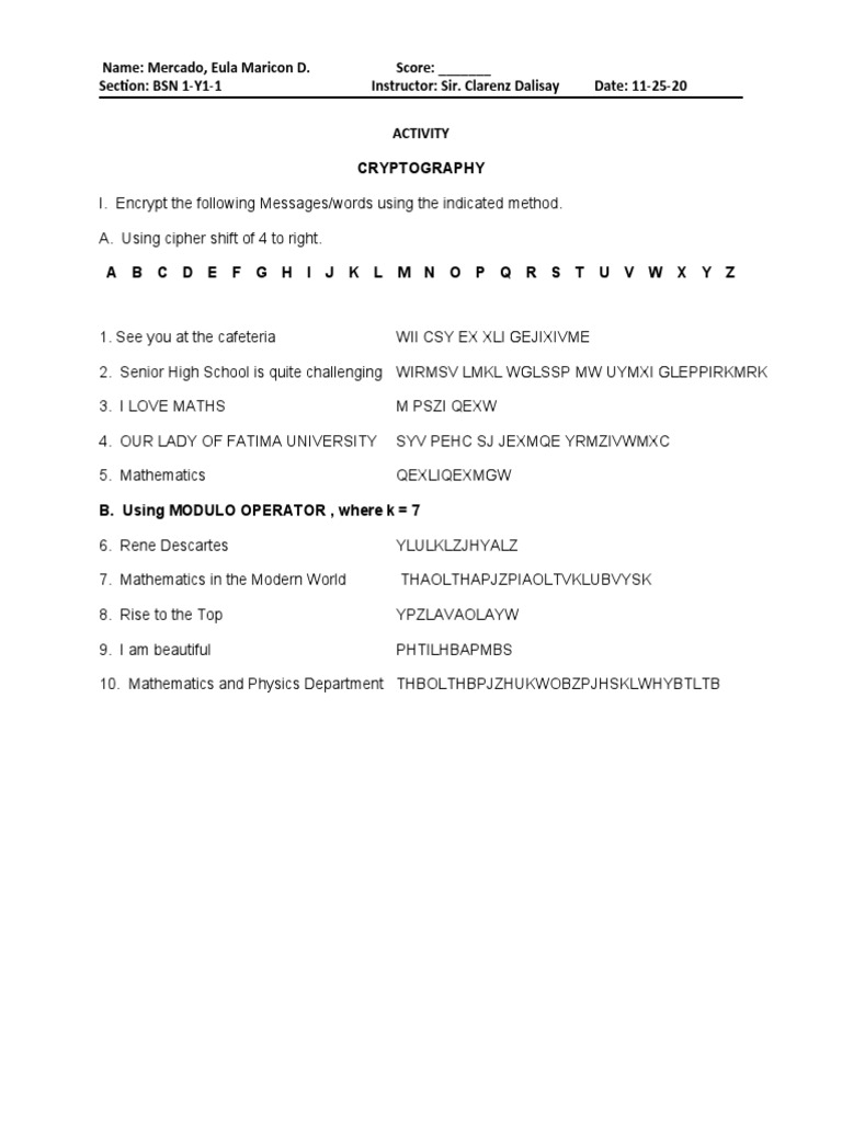 Activity - CRYPTOGRAPHY (2) - 4-1 | PDF | Social Science | Science ...