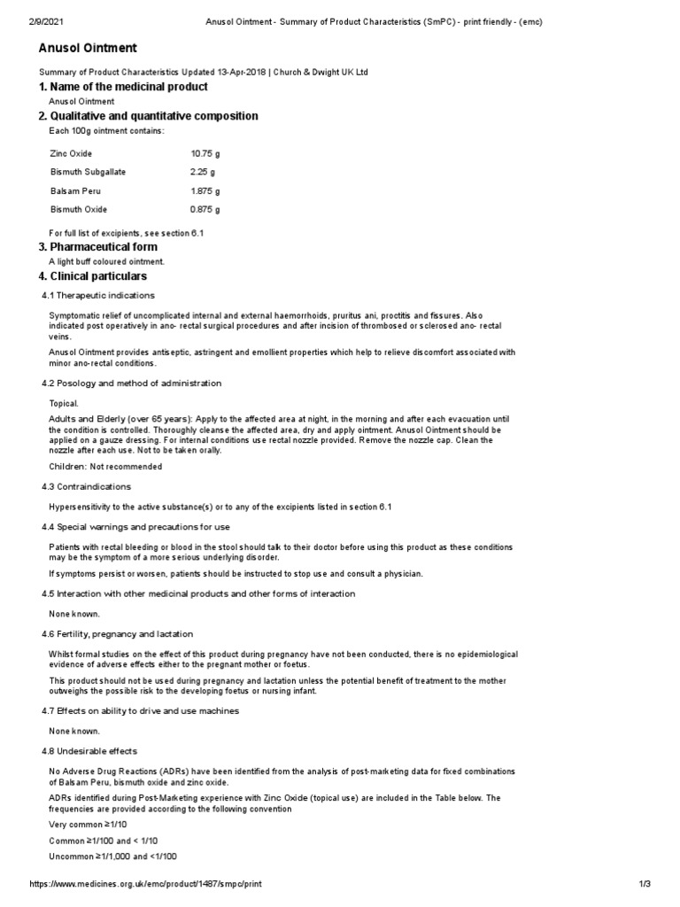 Anusol Ointment Product Overview | PDF | Topical Medication | Zinc