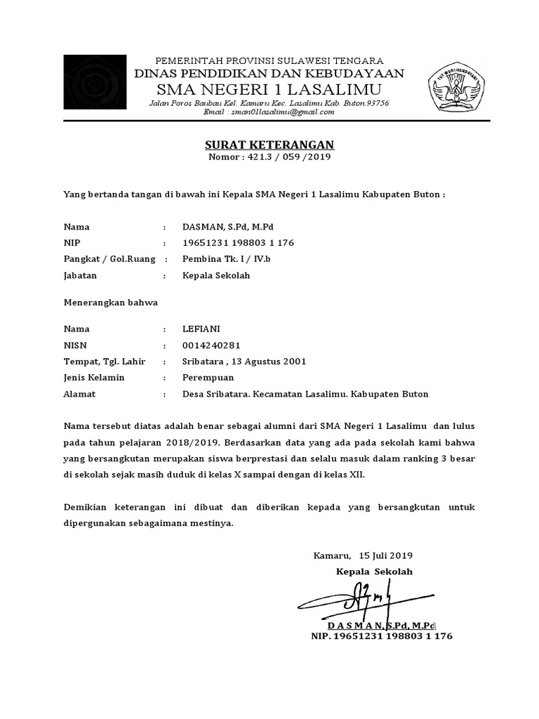 Surat Keterangan Rangking
