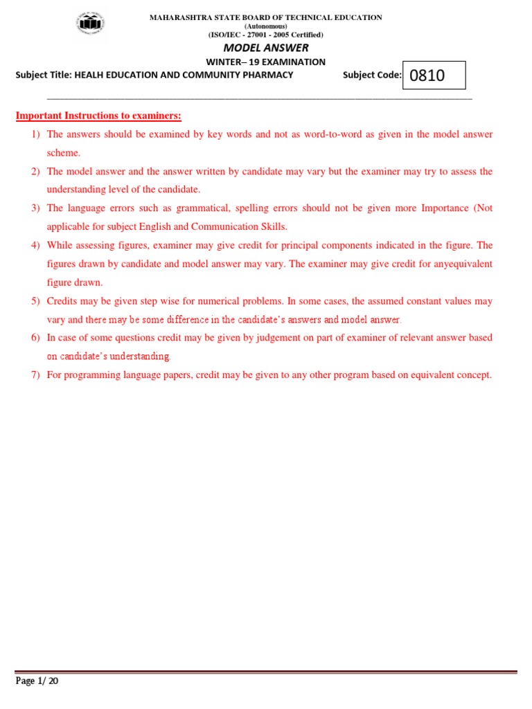 Model Answer for Health Education Exam | PDF | Staining | Infection