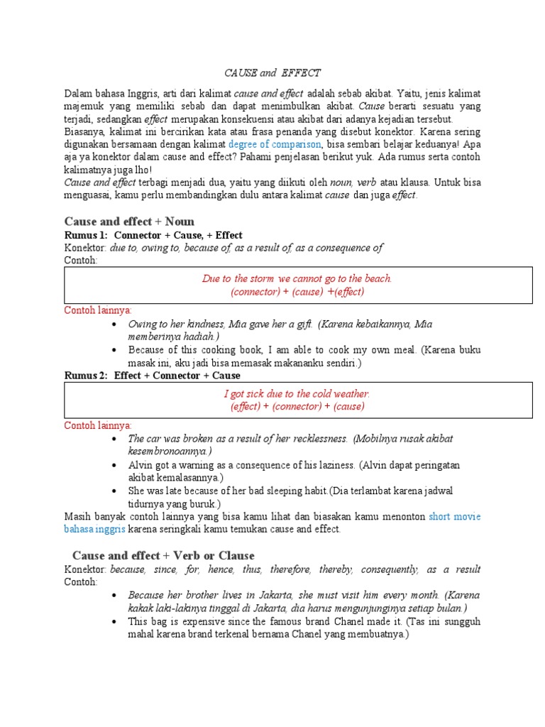 Konektor Sebab Akibat dalam Bahasa Inggris | PDF | Seni & Disiplin Bahasa