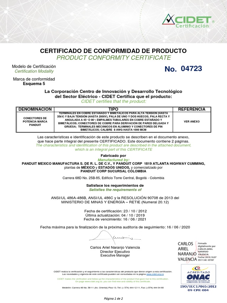 Certificación UL 486A-486C Conectores Panduit | PDF | Átomos | Ciencias ...