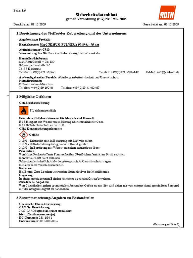 MSDS Magnesium Powder PDF