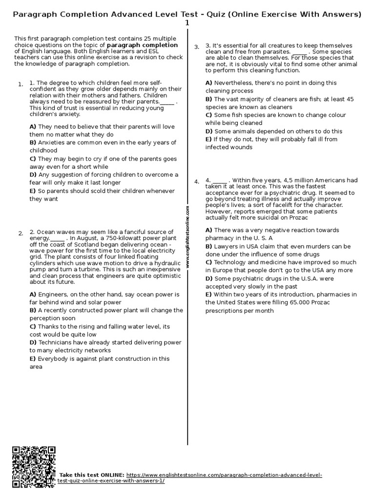 Paragraph Completion Test for ESL Learners | PDF | Seat Belt | Car