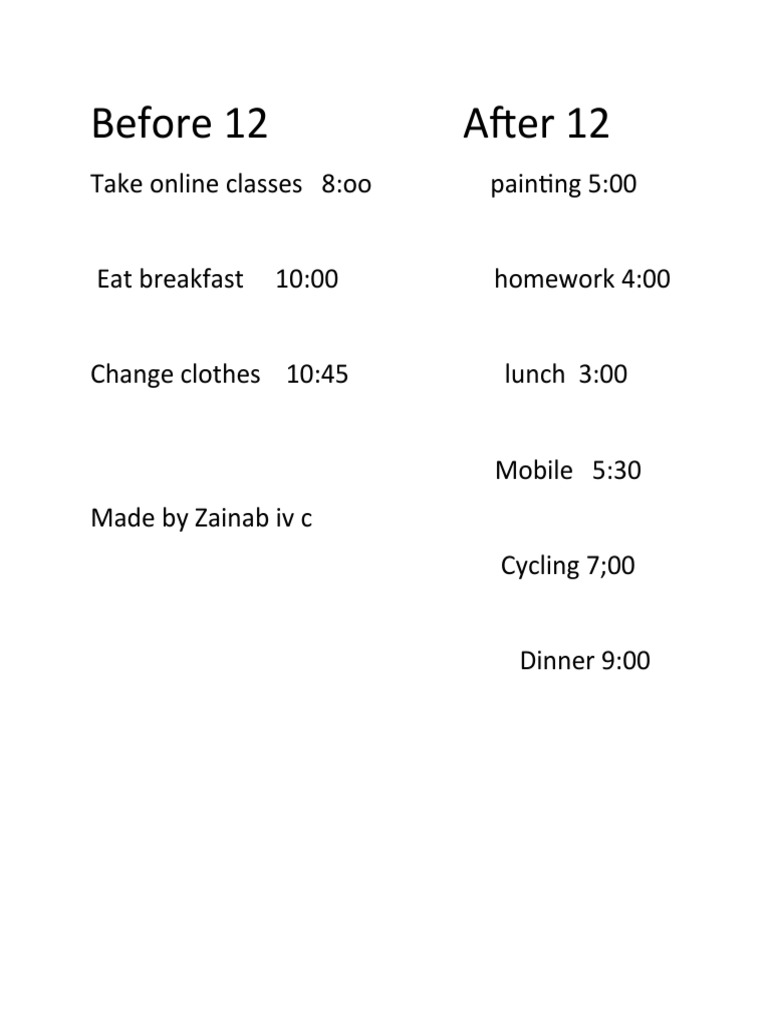 Daily Schedule: Before & After 12 | PDF