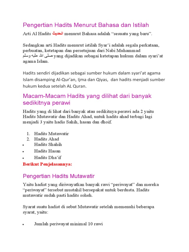 Pengertian dan Macam Hadits | PDF