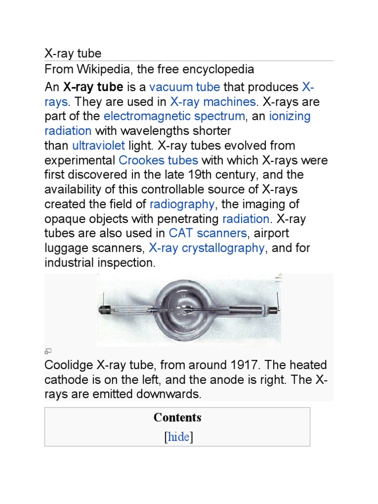 Vacuum Tube XRays XRay Machines Spectrum Ionizing