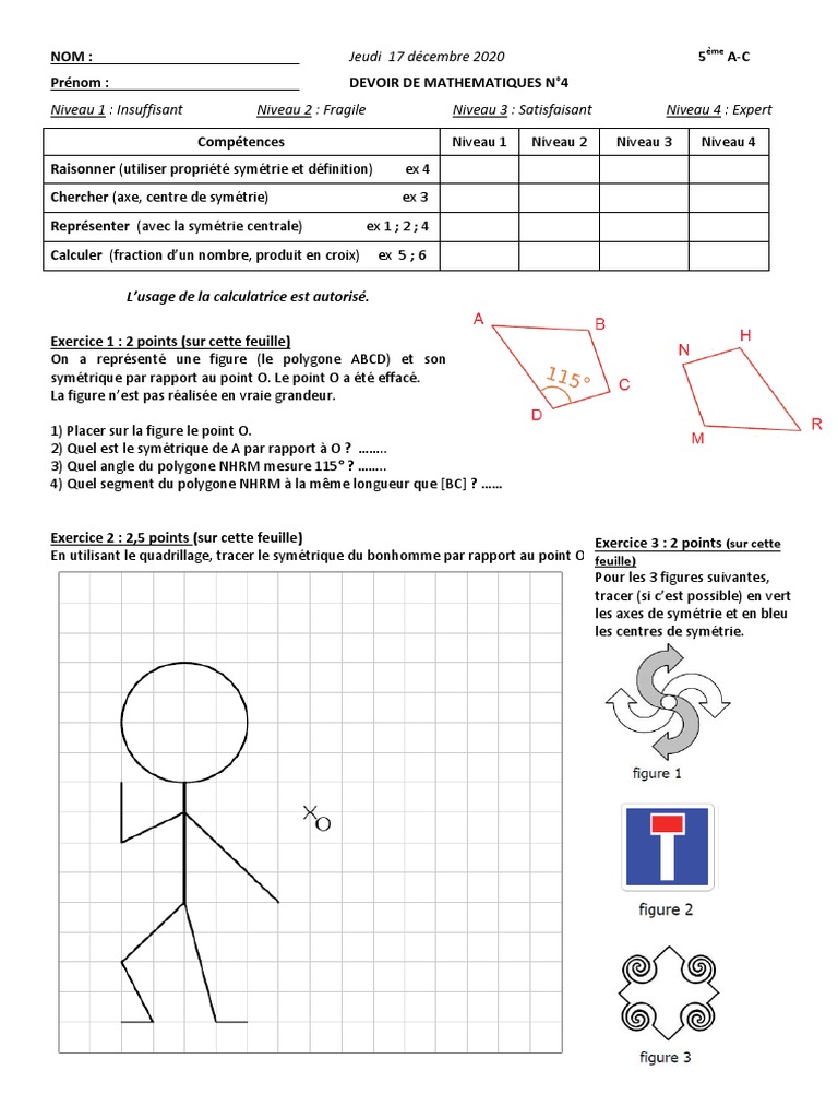 Exercice Symétrie Axiale 5ème Avec Corrigé Devoir Symétrie 5eme | PDF | Polygone | Triangle