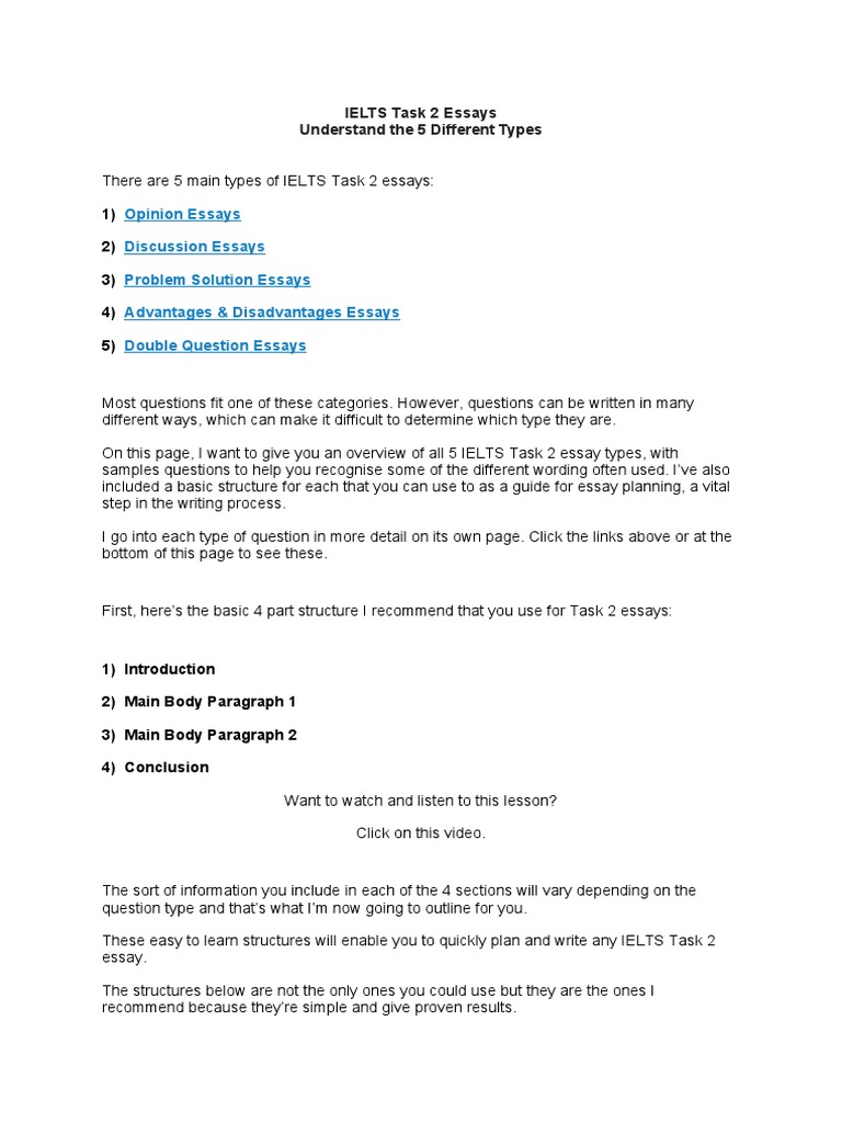 Types of IELTS Task 2 Essays Explained | PDF | Essays | Question