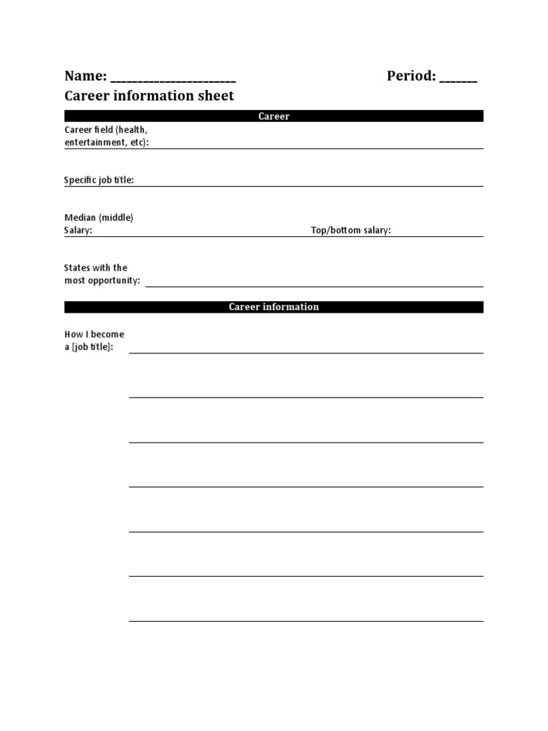 Career Information Sheet Template | PDF | Career & Growth