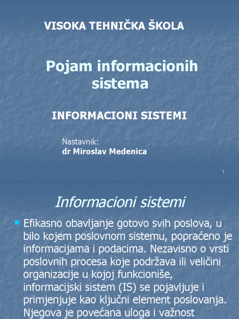 Pojam Informacionih Sistema | PDF