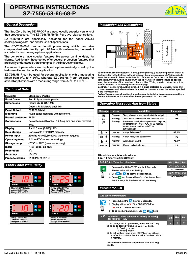 Sub-Zero SZ-75XX-P Controller Manual | PDF | Relay | Electrical Wiring