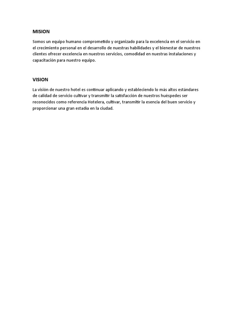 Mision y Vision de Un Hotel | PDF