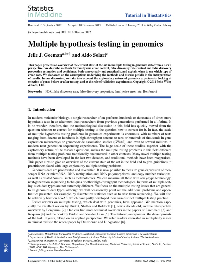 Multiple Hypothesis Testing in Genomics | PDF | Multiple Comparisons ...