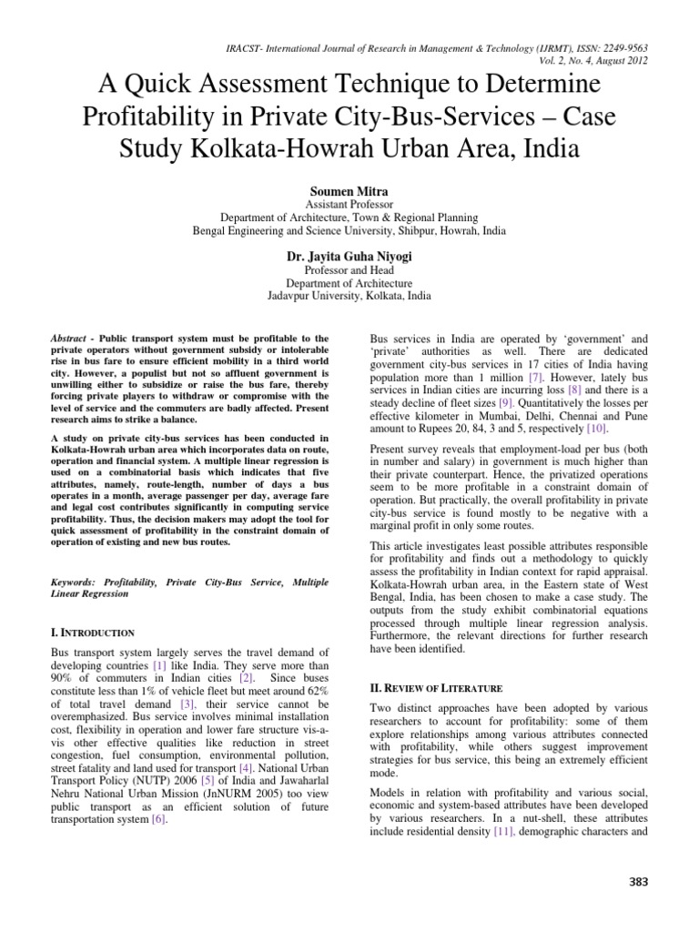 Profitability Assessment in City Bus Services | PDF | Regression ...