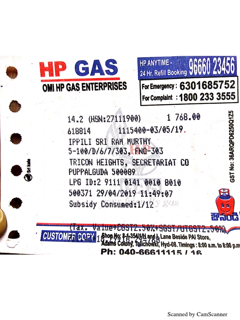 HP Gas Bill | PDF