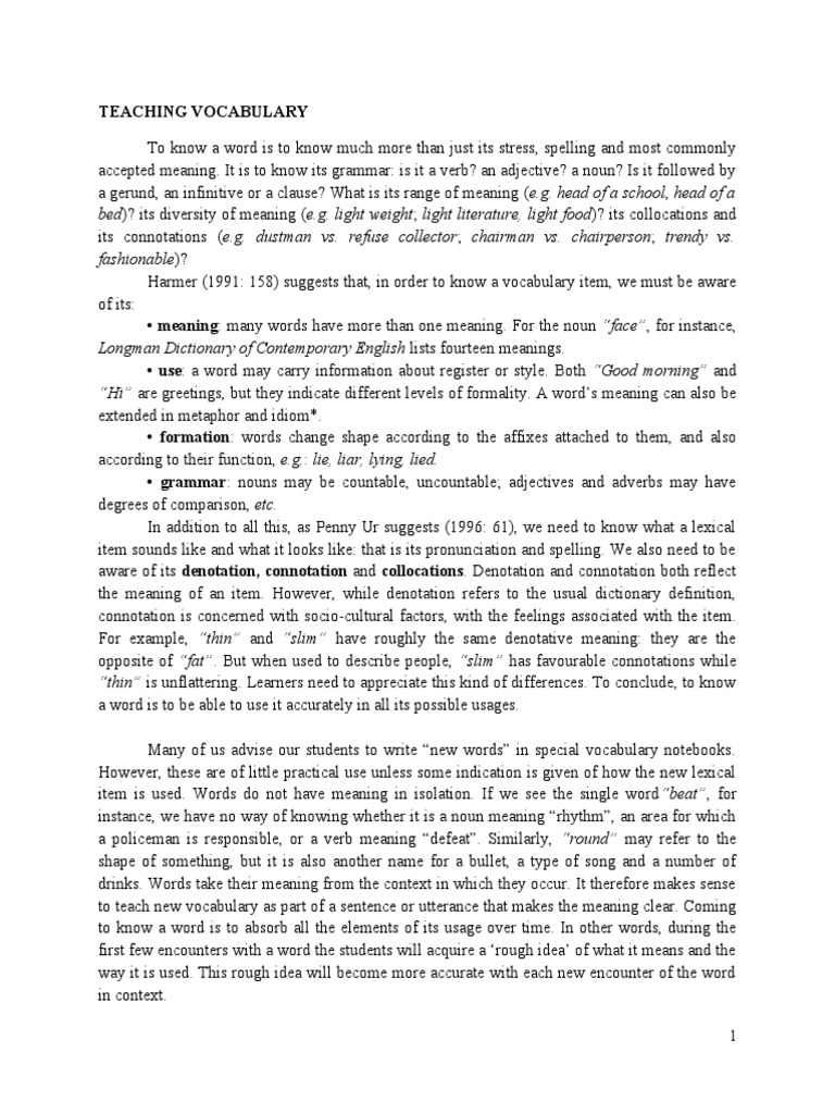 Teaching Vocabulary | PDF | Vocabulary | Reading Comprehension
