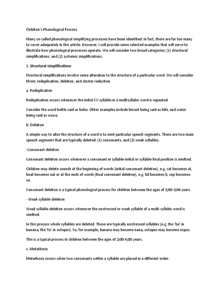 Childrens Phonological Process | PDF | Consonant | Syllable