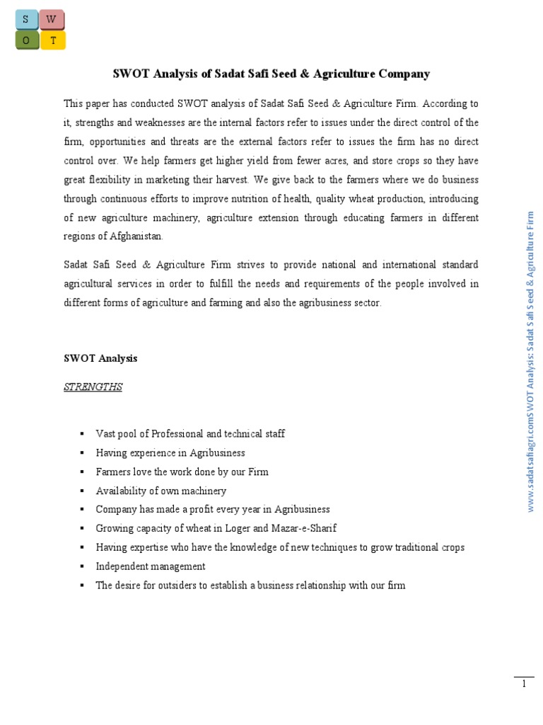 SWOT Analysis of Sadat Safi Seeds | PDF | Swot Analysis | Agriculture
