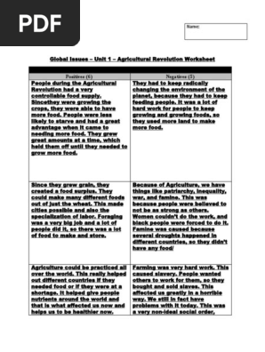 Worksheet - Agricultural Revolution | PDF | Famine | Agriculture
