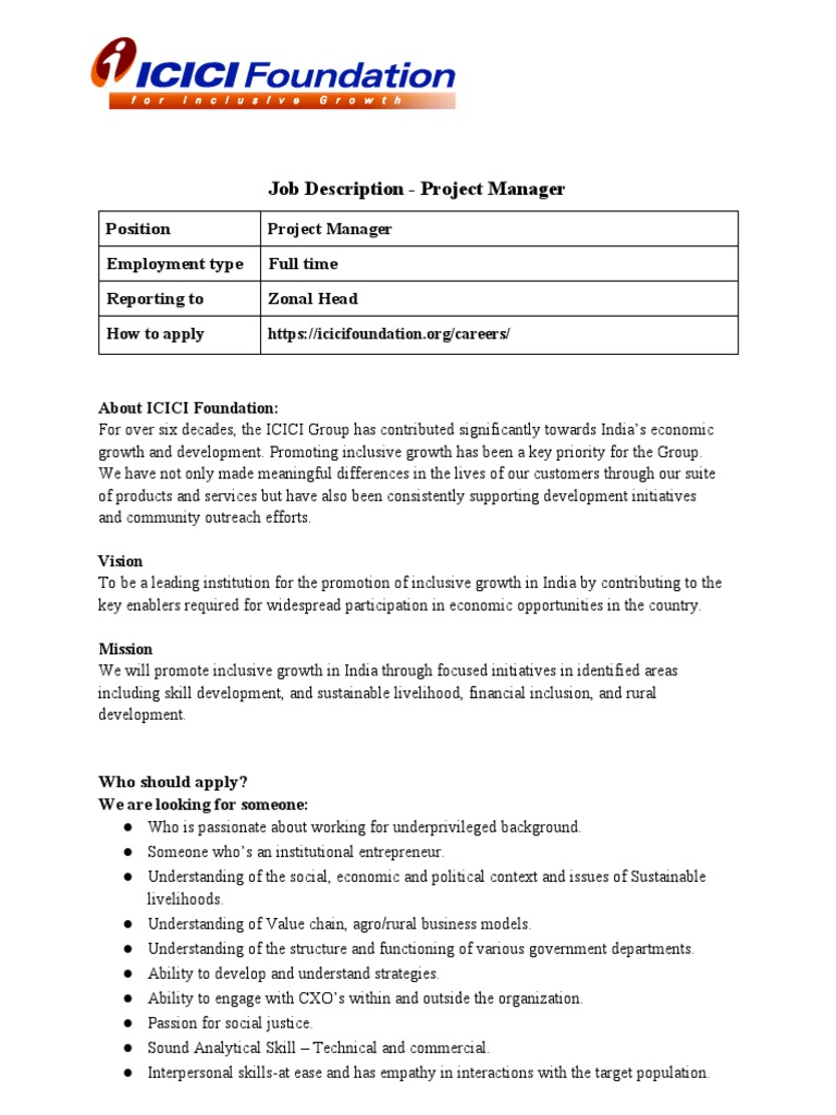 Project Manager Job Description | PDF | Entrepreneurship | Sustainability
