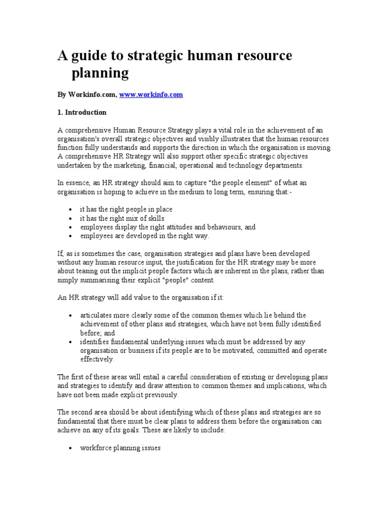 A Guide To Strategic Human Resource Planning PDF Human Resources
