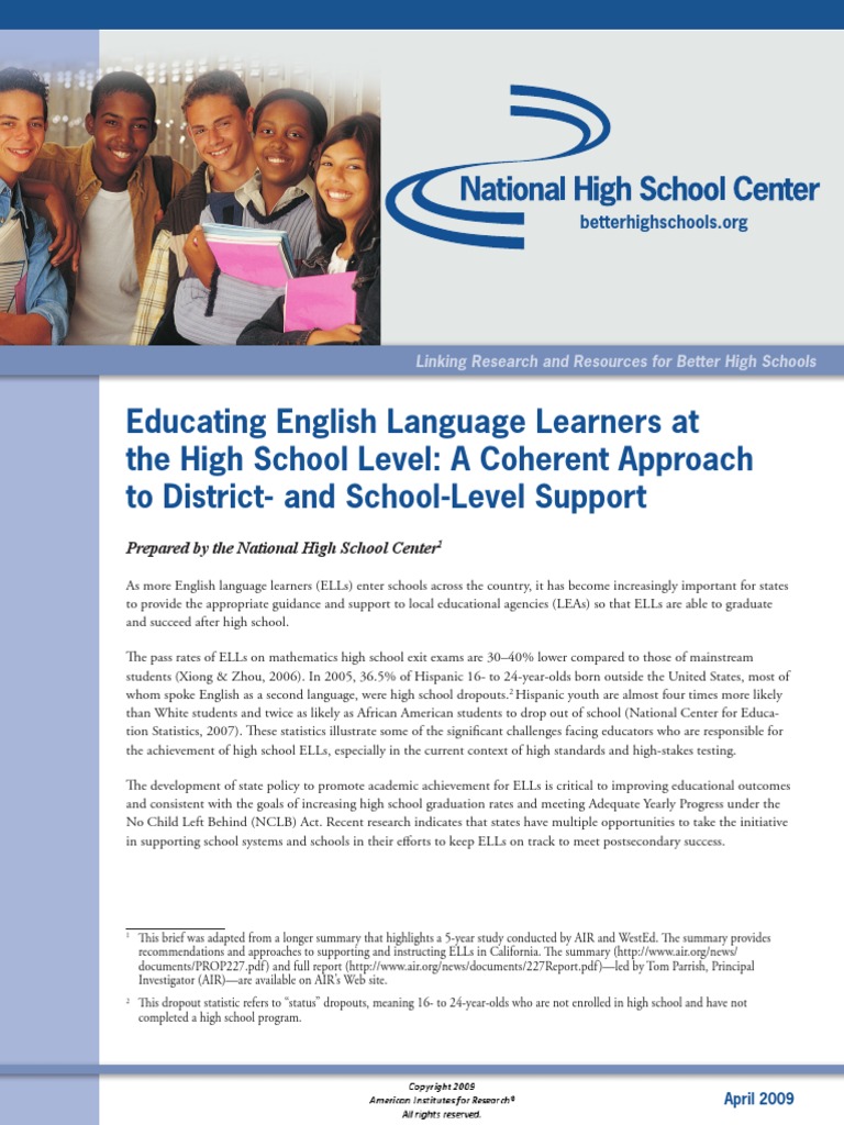 Educating English Language Learners at The High School Level: A ...