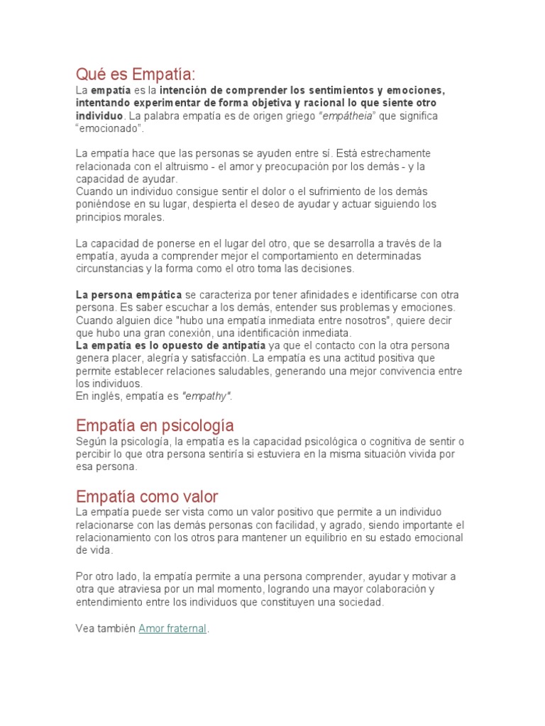Definición y Valor de la Empatía | PDF | Empatía | Las emociones