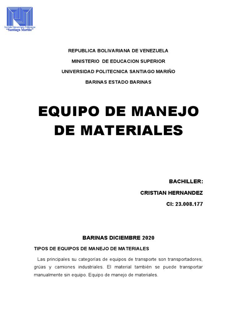 Tipos de Equipos de Manejo de Materiales | PDF | Máquina elevadora ...