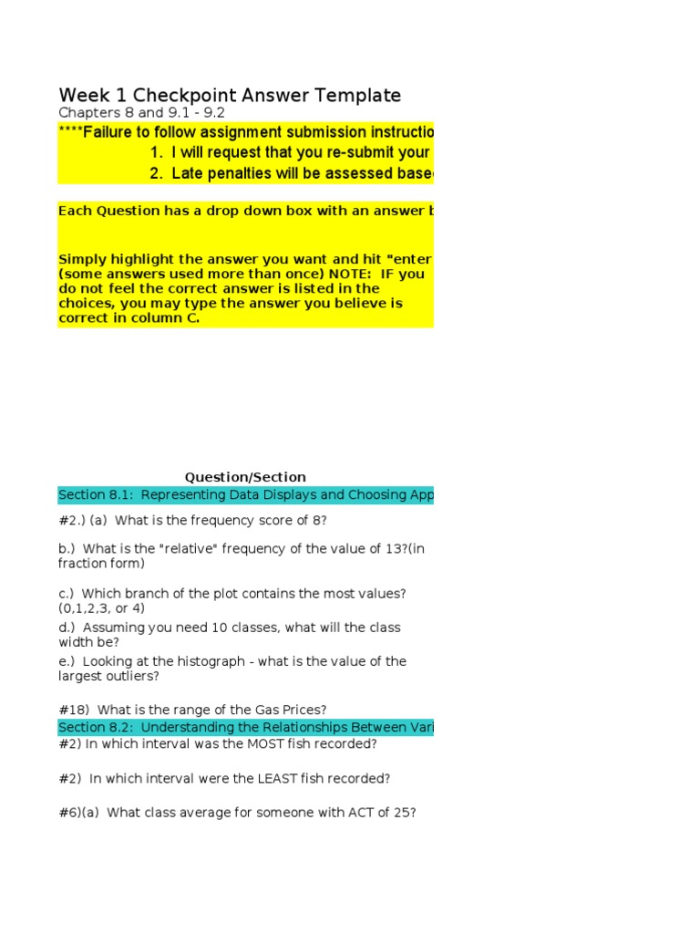 Week 1 Checkpoint Answer Template: Chapters 8 and 9.1 - 9.2 | PDF ...