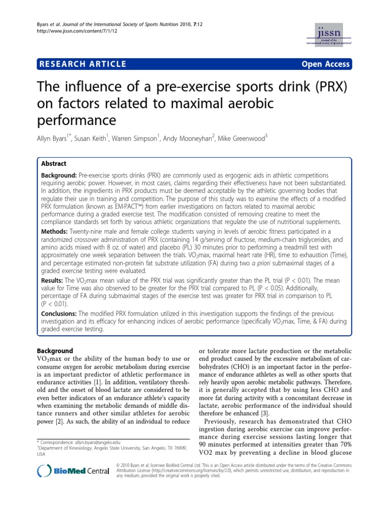 The Influence of A Pre-Exercise Sports Drink (PRX) On Factors Related ...