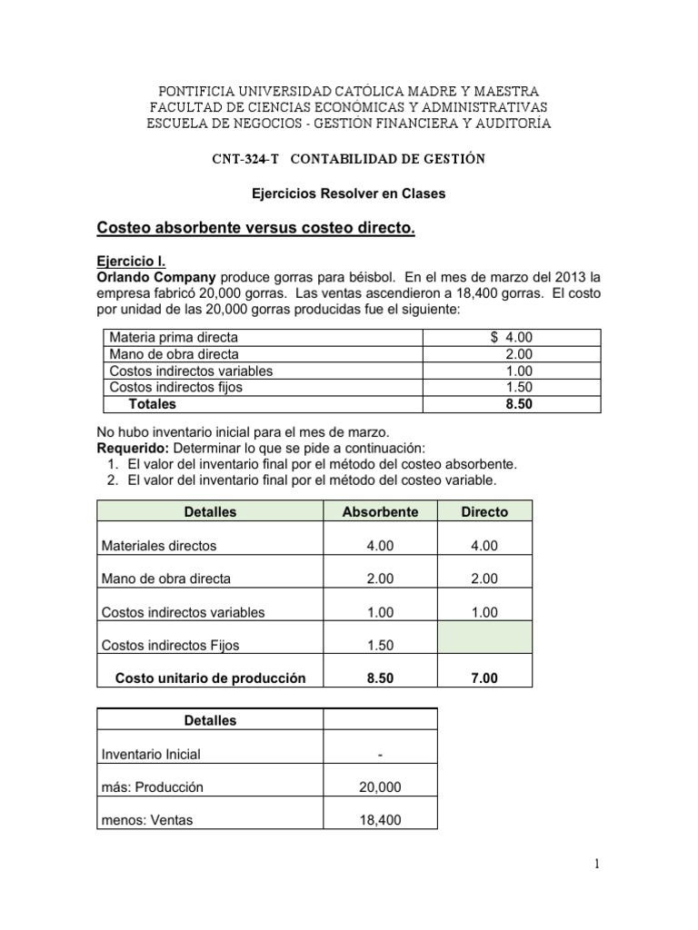 Costeo Absorbente vs Directo en Contabilidad | PDF | Inventario ...