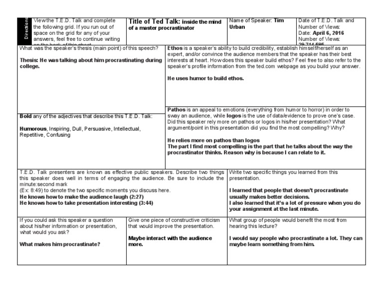 Ted Talk Analysis Form | Descargar gratis PDF | Logos | Human Nature