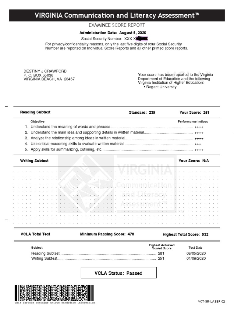 Vcla Score Report | PDF | Human Nature | Learning