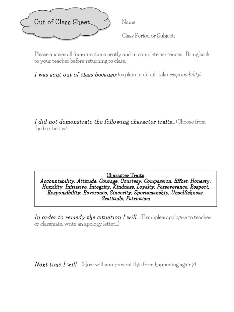 Out of Class Sheet | PDF