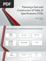 Planning A Test and Construction of Table of Specifications (TOS)