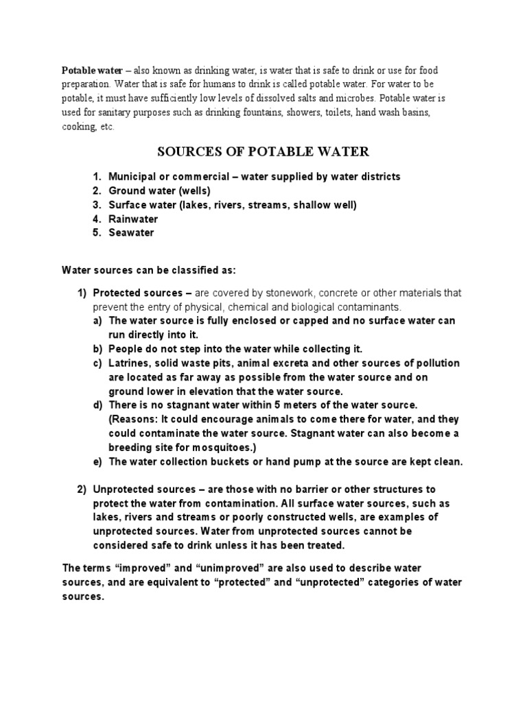 Sources of Potable Water PDF Groundwater Drinking Water