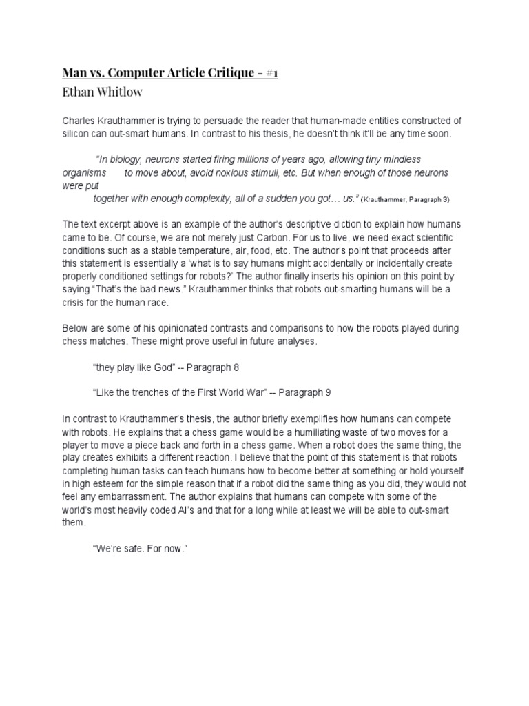 ENG4U - Man vs. Computer Article Critique #1 | PDF