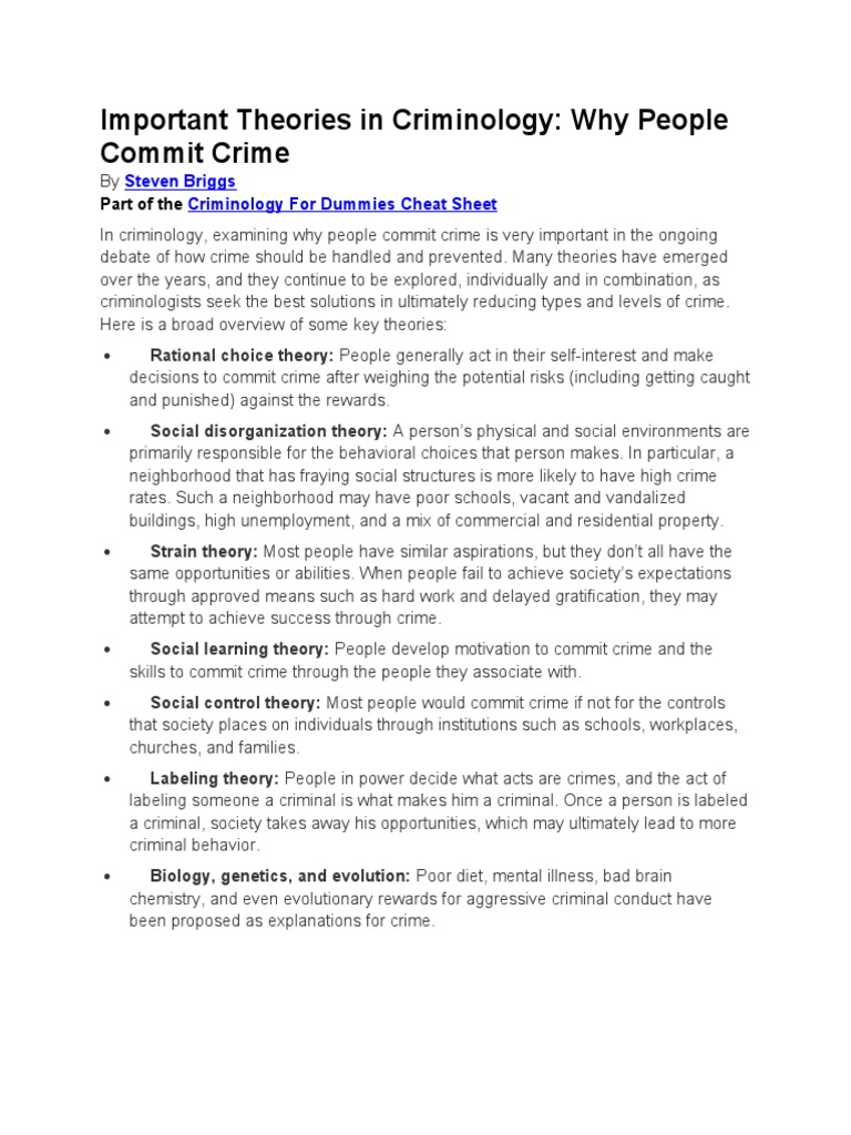 Key Theories Explaining Criminal Behavior | PDF