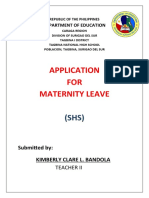 Application FOR Maternity Leave: Submitted By: Kimberly Clare L. Bandola Teacher Ii