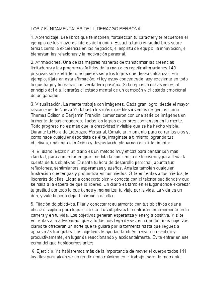 Fundamentos del Liderazgo Personal | PDF | Liderazgo | Mente
