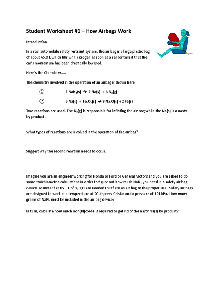 Student Worksheet 1 How Airbags Work PDF Airbag Chemical Reactions