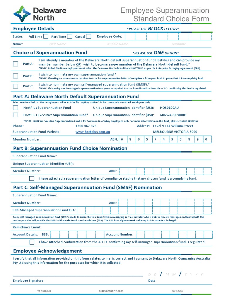 Employee Superannuation Standard Choice Form PDF Retirement Business
