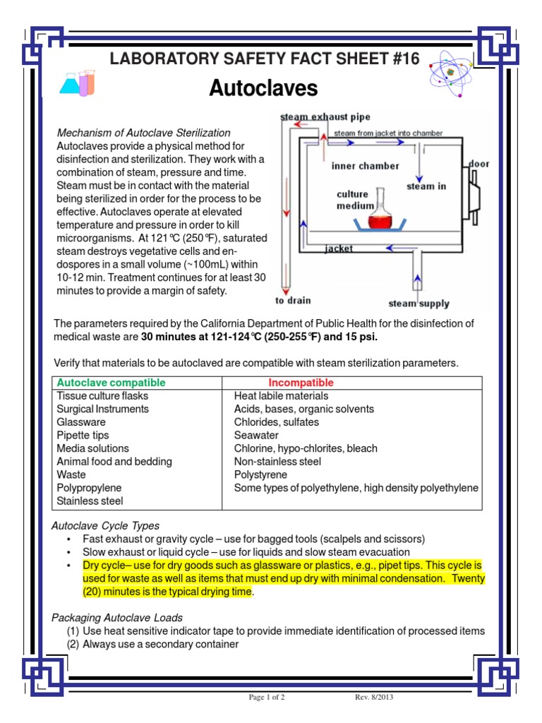 Autoclaves Laboratory Safety Fact Sheet 16 PDF Sterilization