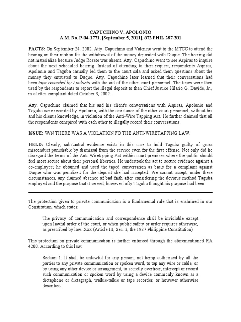 Anti Wiretapping Law PDF Telephone Tapping Crime & Violence