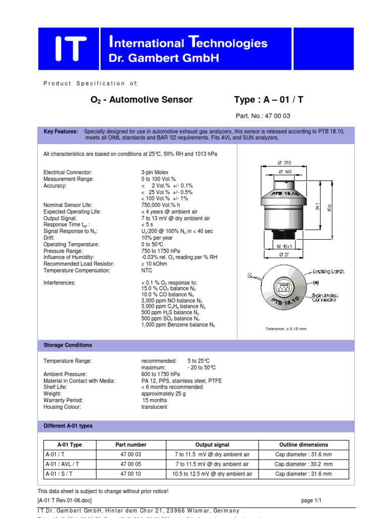 O2 Automotive Sensor Specifications | PDF | Manufactured Goods ...