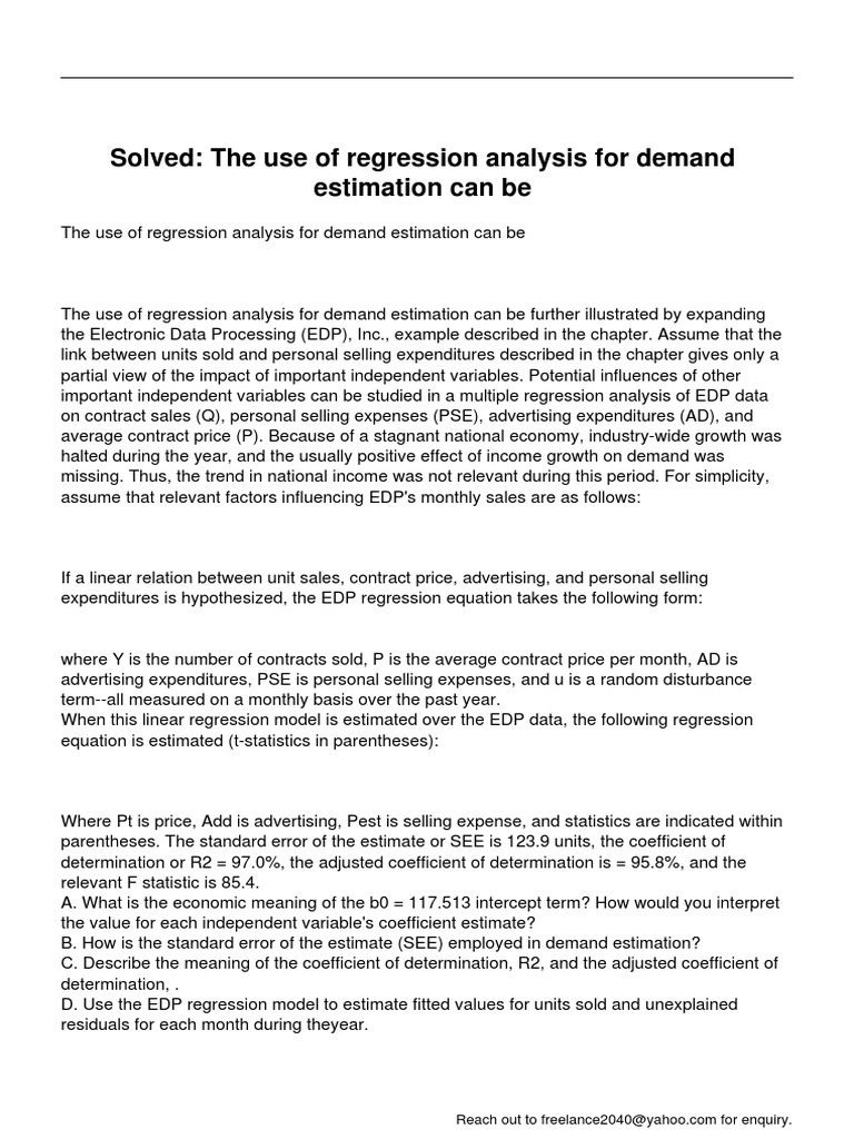 The Use of Regression Analysis For Demand Estimation Can Be | PDF ...