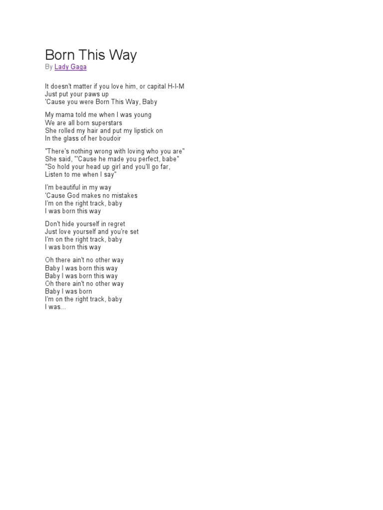 Lady Gaga's "Born This Way" Lyrics | PDF